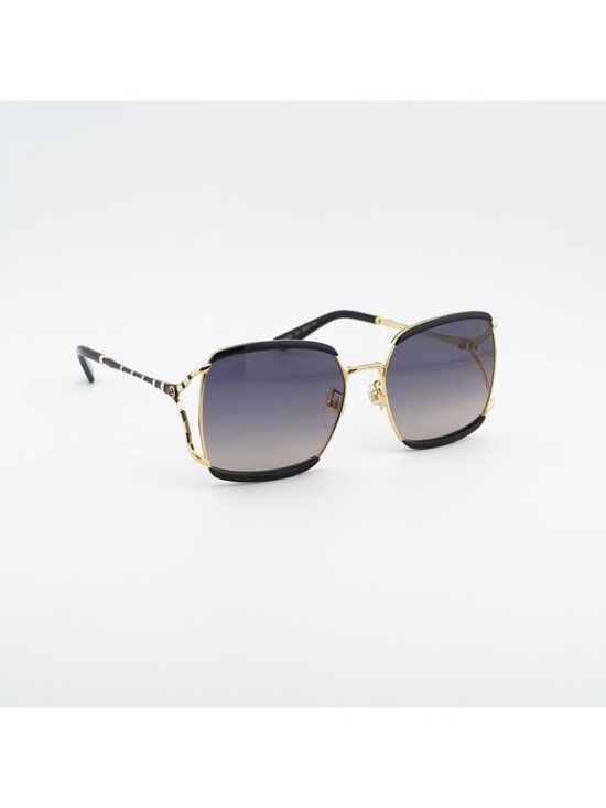 Gucci GG0593SK 001 Sunglasses Black / Gold Square Frame, Grey Lenses